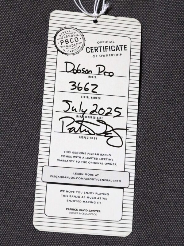 pisgah dobson pro banjo identity tag